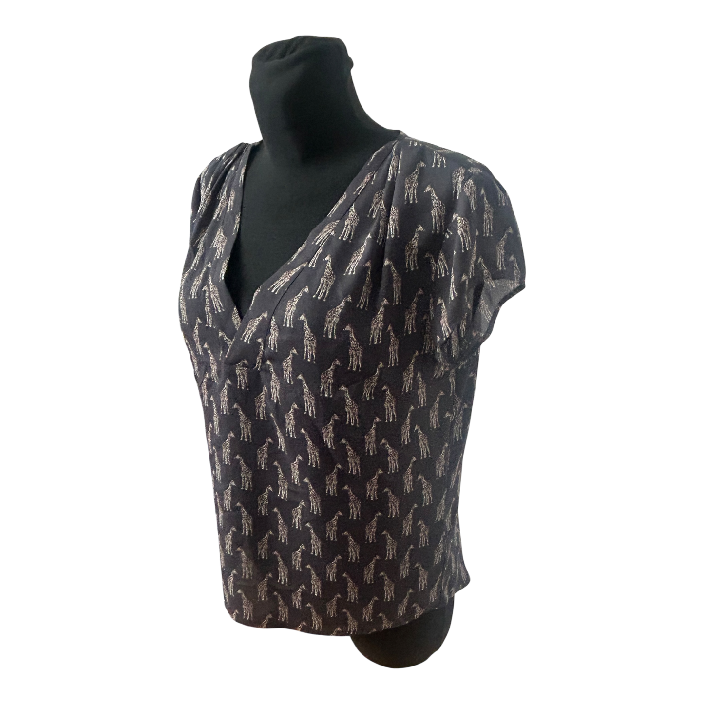 H&M Conscious Damen Bluse Kurzarm Giraffen Muster V Ausschnitt Größe 38