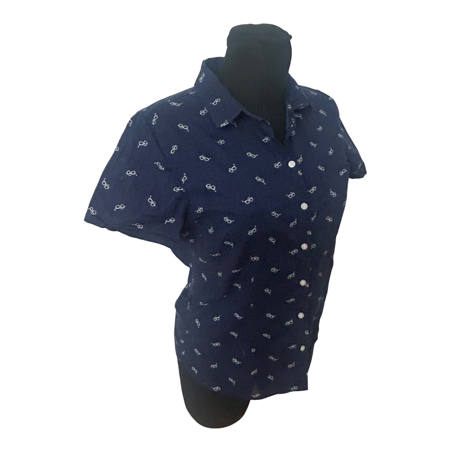 H&M Log Damen Bluse 40 Kurzarm Baumwolle Brillenmuster Sommer Freizeit