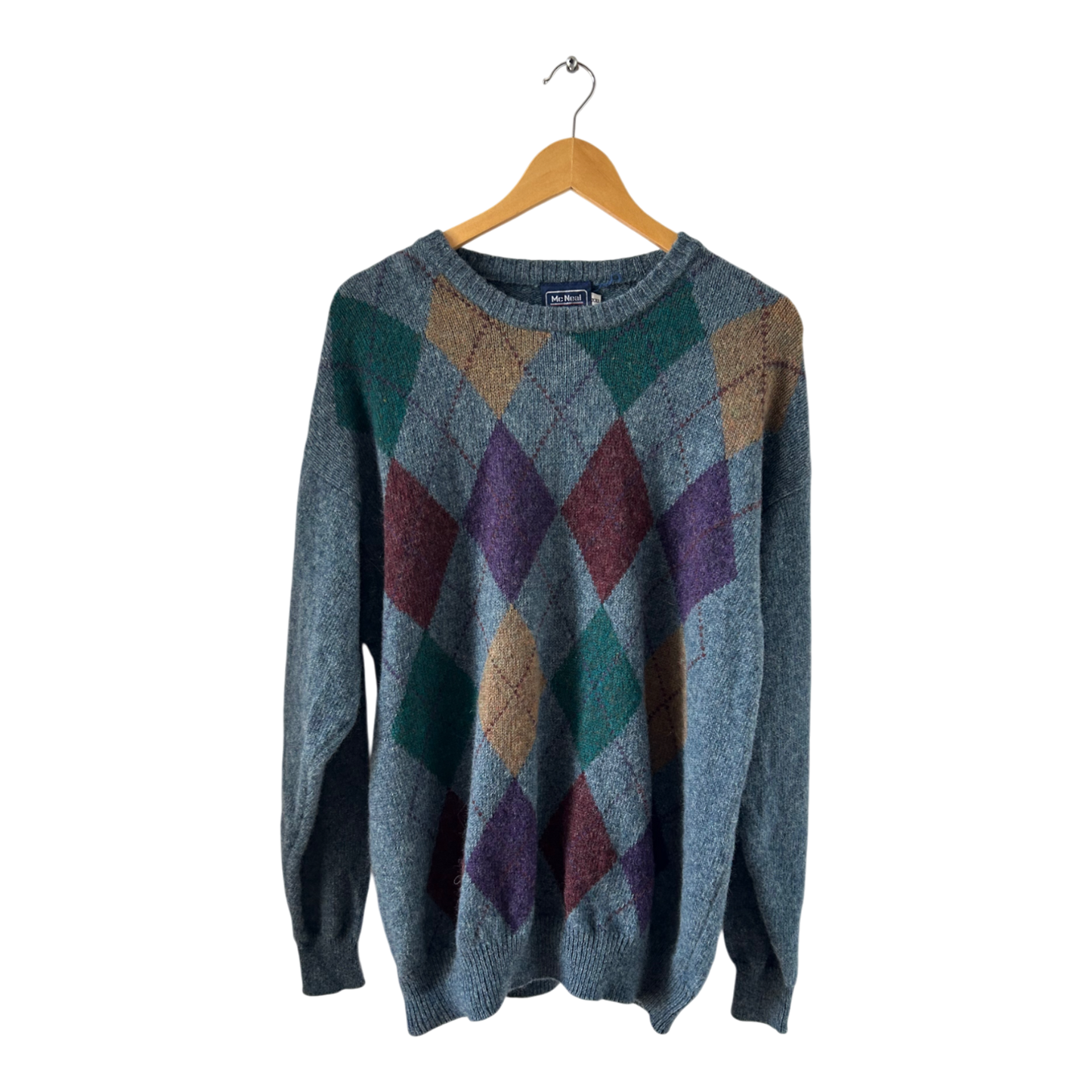 Mc Neal Pullover Herren XXL Argyle Rauten Muster Schurwolle Blau Bunt Vintage Style