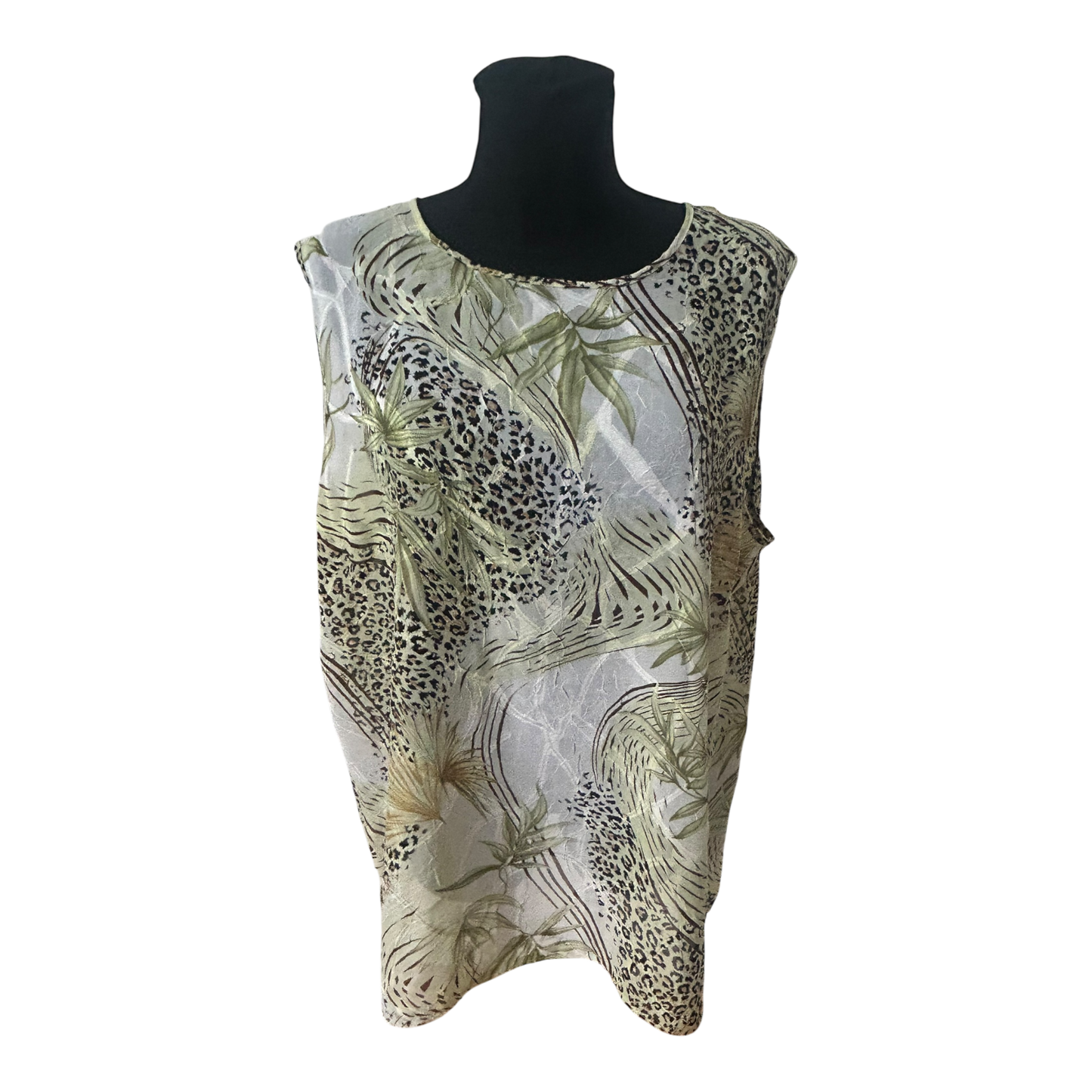 Alisa Damen Bluse XXL Ärmellos Transparent Muster Sommer Leicht Luftig Elegant