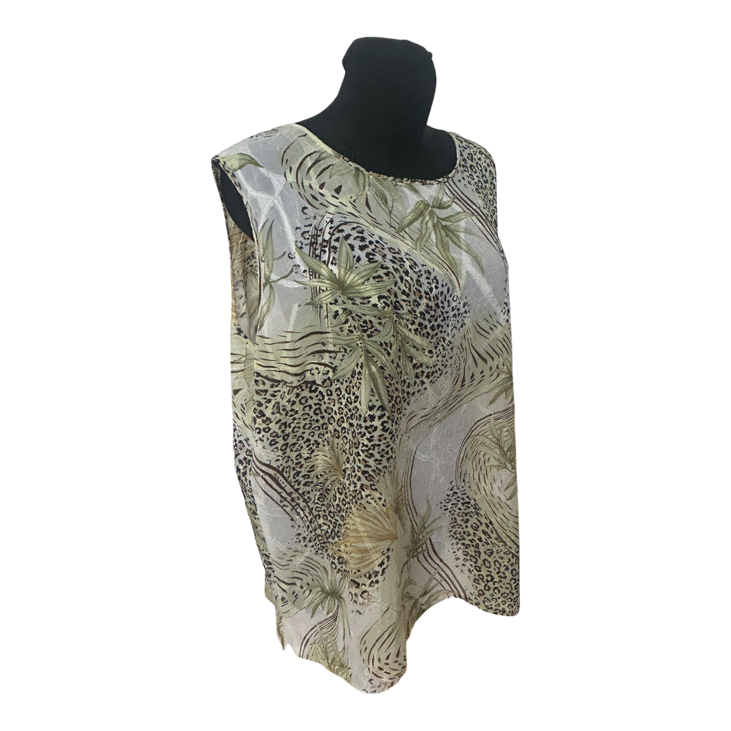 Alisa Damen Bluse XXL Ärmellos Transparent Muster Sommer Leicht Luftig Elegant