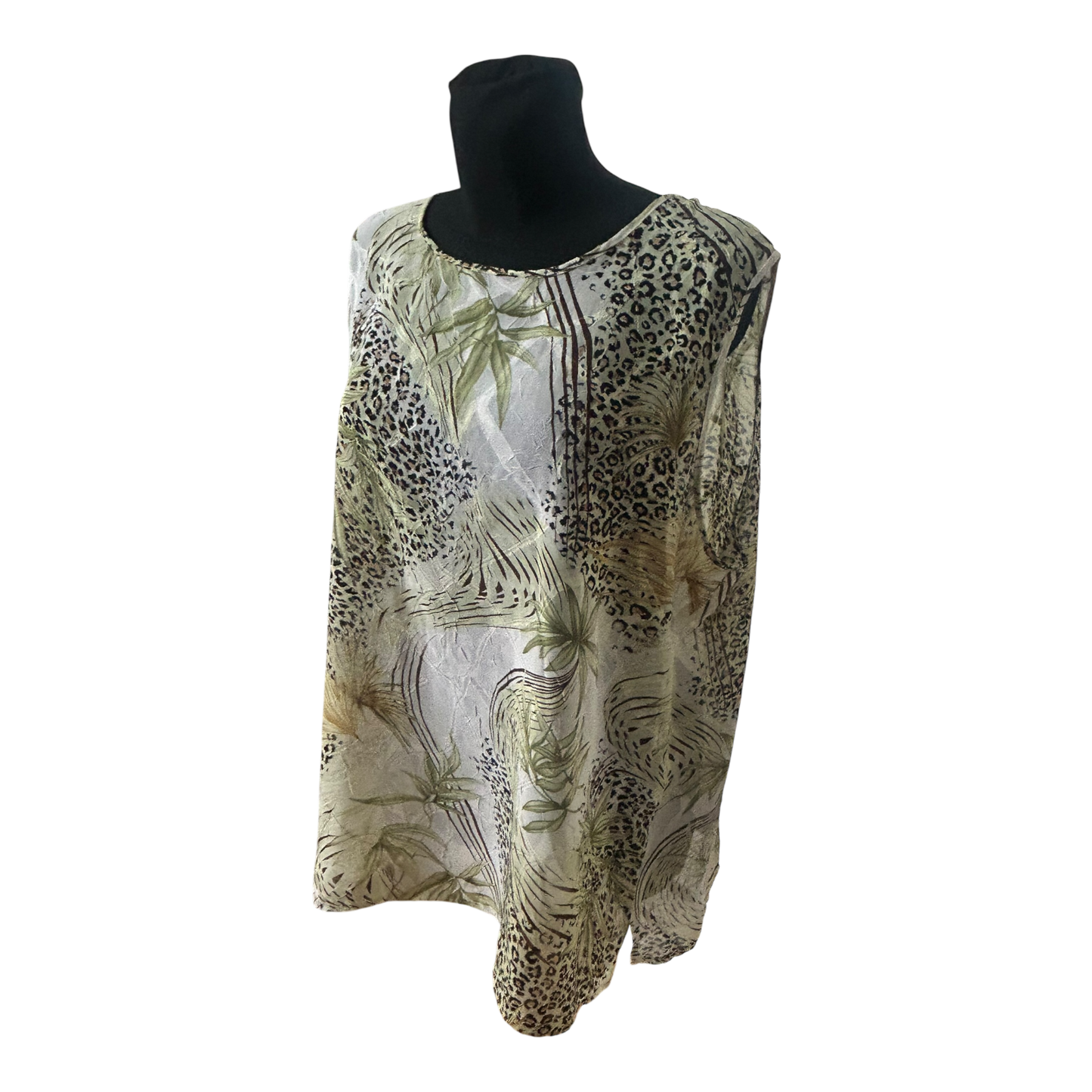 Alisa Damen Bluse XXL Ärmellos Transparent Muster Sommer Leicht Luftig Elegant