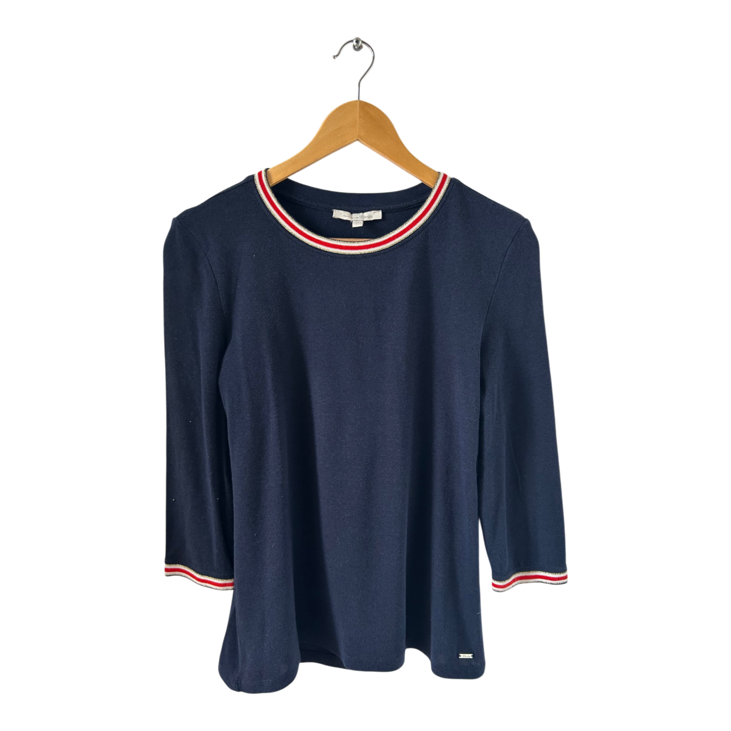 Tom Tailor Shirt Damen Gr L Dunkelblau Baumwolle 3/4 Arm Rundhals Sportlich Elegant