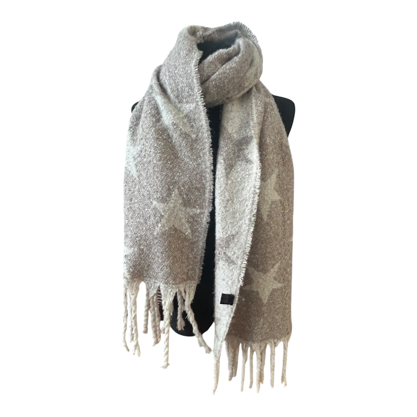 Großer Damen Schal weich flauschig mit Fransen Sternenmuster Herbst Winter