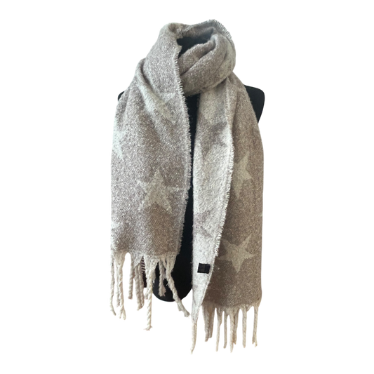 Großer Damen Schal weich flauschig mit Fransen Sternenmuster Herbst Winter