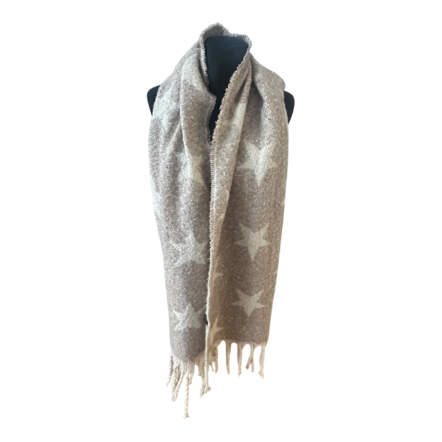 Großer Damen Schal weich flauschig mit Fransen Sternenmuster Herbst Winter