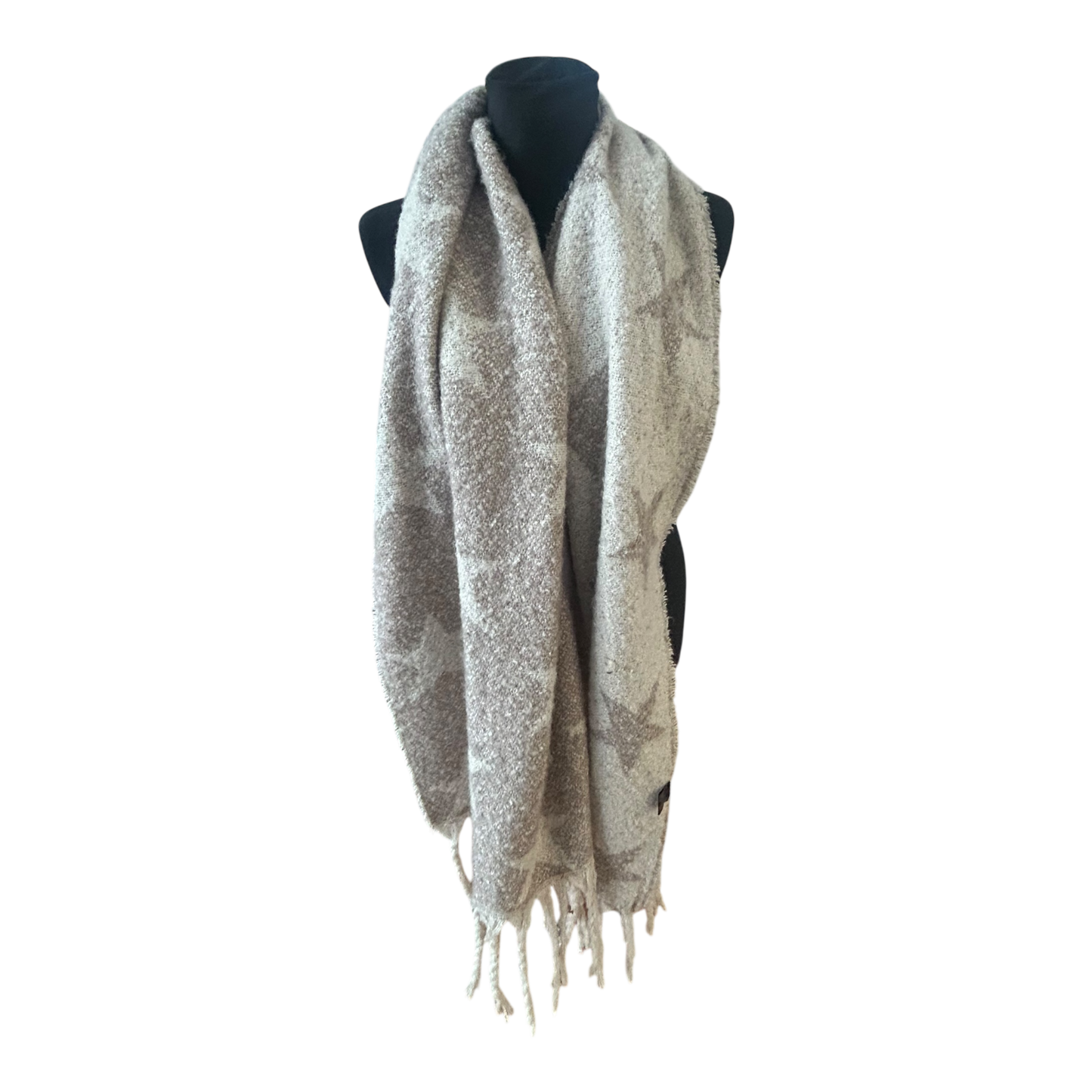 Großer Damen Schal weich flauschig mit Fransen Sternenmuster Herbst Winter