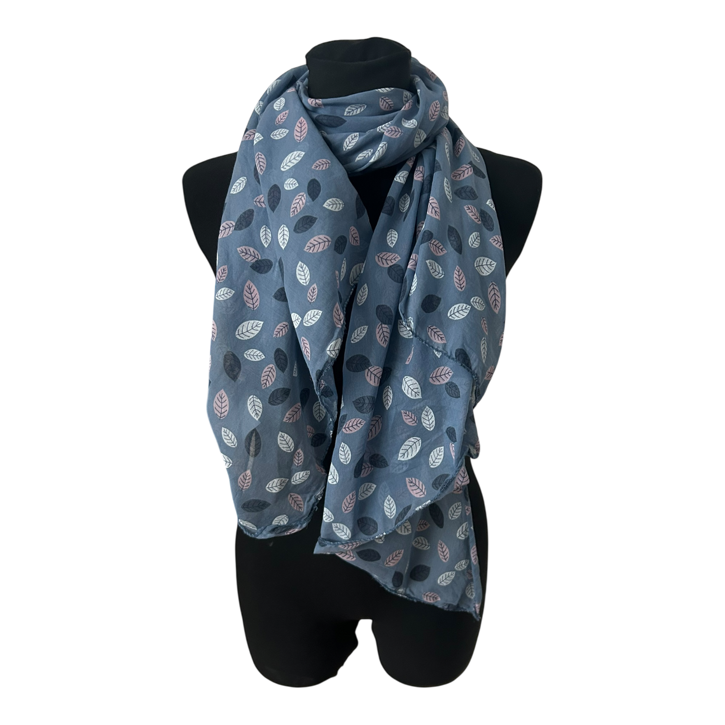 Damen Schal Seide Sommer Tuch Blau Blätter Muster Leicht Weich Elegant