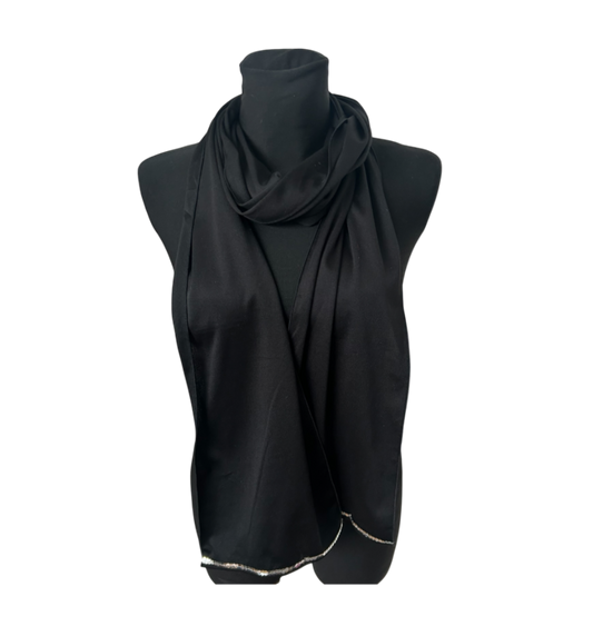 Schwarzes Damen Tuch Schal Elegant Lang Mit Pailletten Leicht Fallend