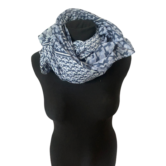 TCM Loop Schal Damen Blau Grau Muster Gross Leicht Transparent Polyester
