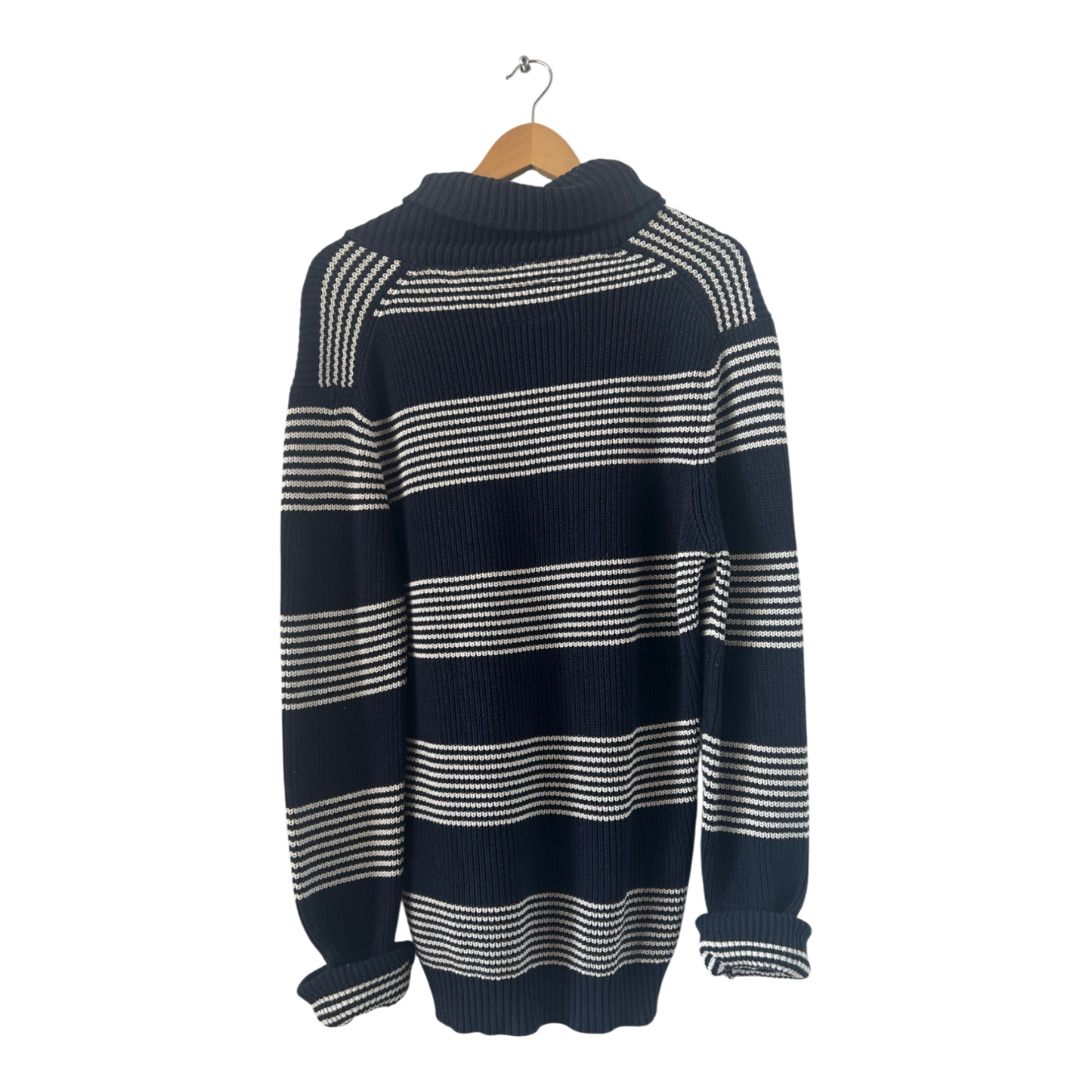 Angelo Litrico Pullover Herren M Blau Weiß Gestreift Baumwolle Schalkragen Casual