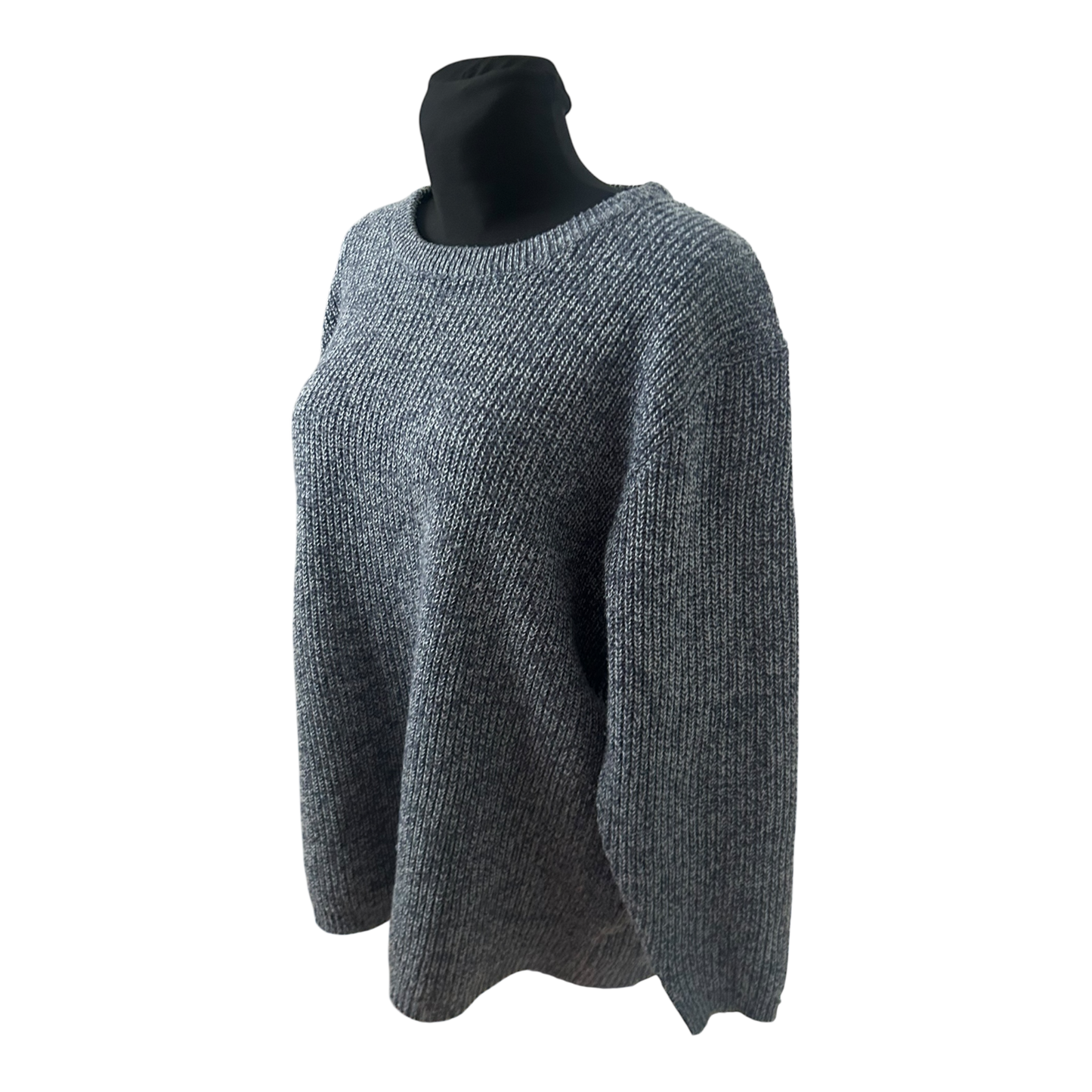 Damen Pullover Größe 46 Grau Strick Weit Geschnitten Rundhals Basic