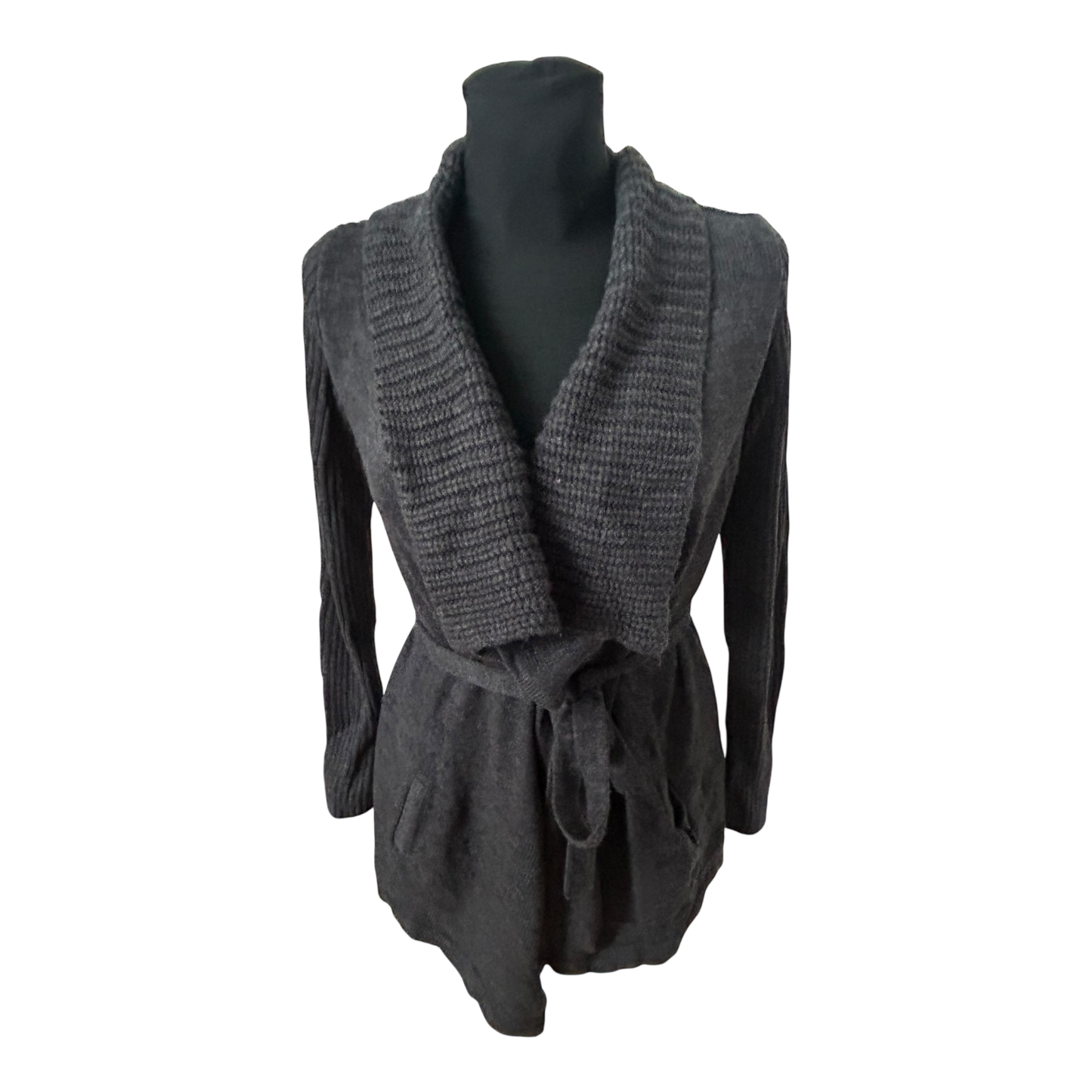 Atmosphere Strickjacke 36 Dunkelgrau Bindegürtel Langarm Taschen