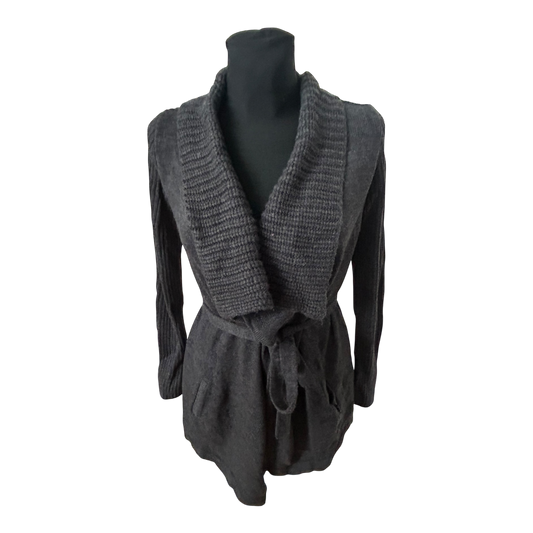Atmosphere Strickjacke 36 Dunkelgrau Bindegürtel Langarm Taschen