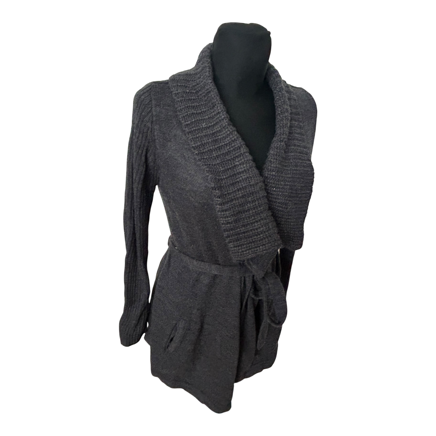 Atmosphere Strickjacke 36 Dunkelgrau Bindegürtel Langarm Taschen