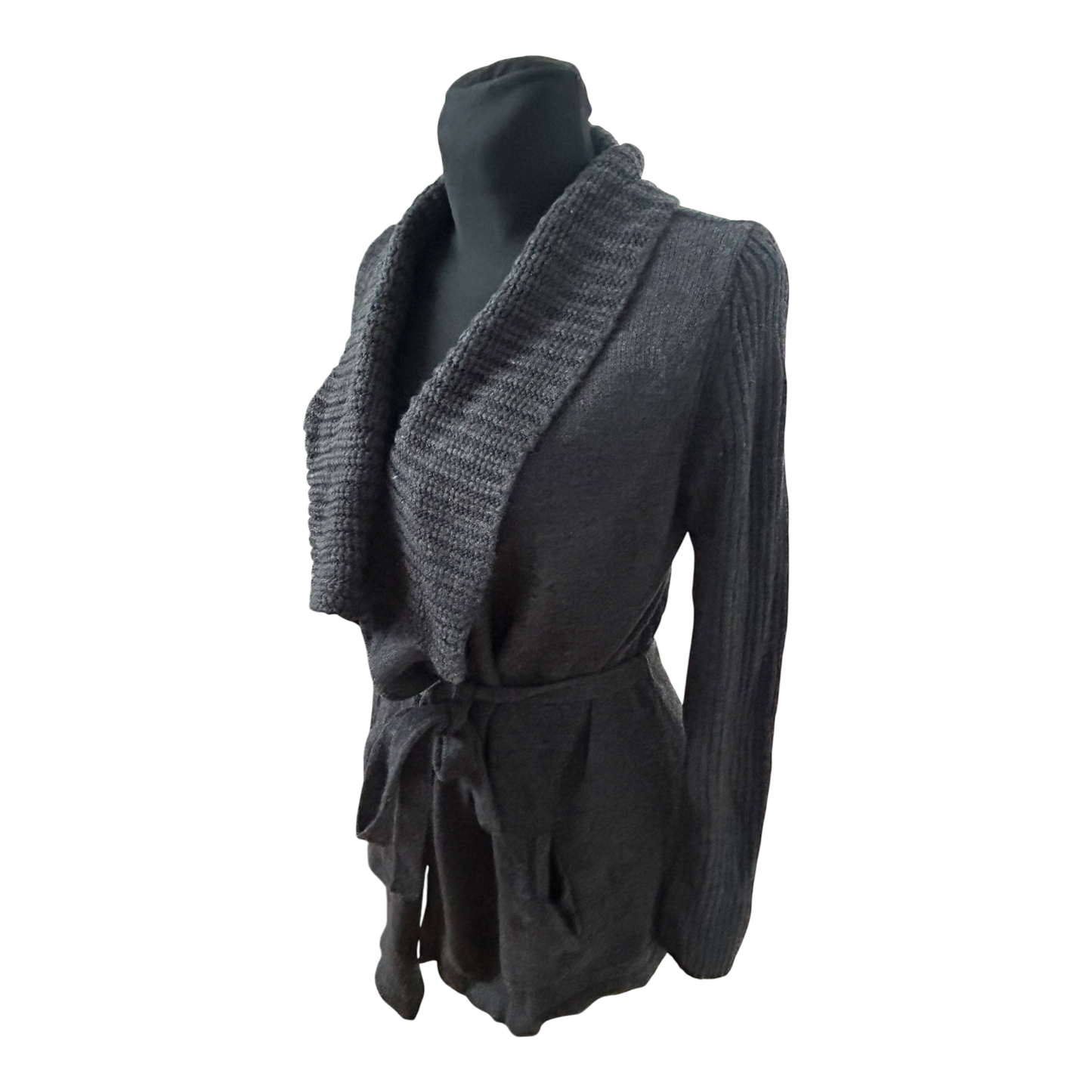 Atmosphere Strickjacke 36 Dunkelgrau Bindegürtel Langarm Taschen