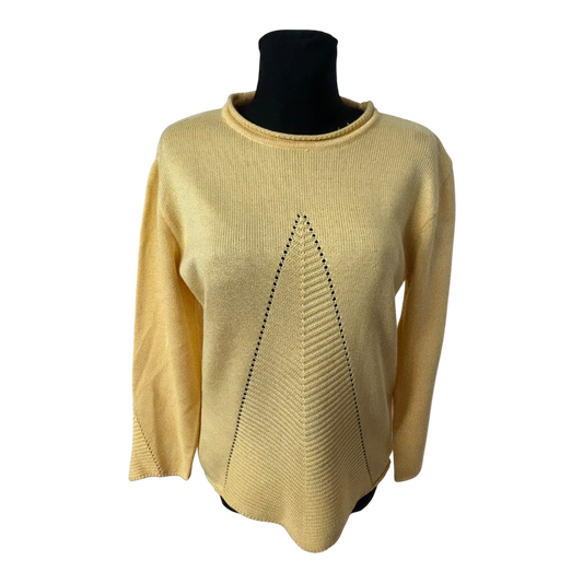 Kimmy Damen Pullover XL Gelb Lochmuster Vintage Strick Baumwolle