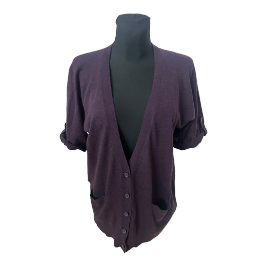 Yessica Strickjacke Damen M Dunkelviolett Kurzarm V Ausschnitt Taschen