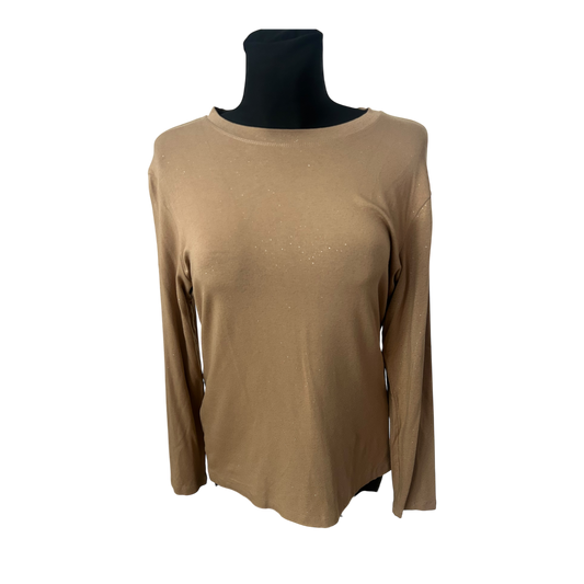 Jobis Damen Pullover Größe 42 Braun Glitzer Langarm Stretch Elegant