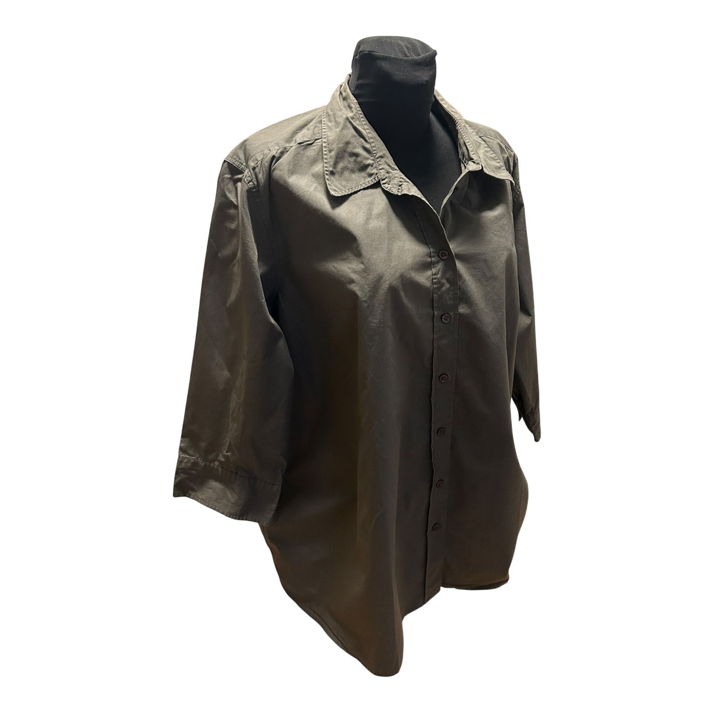 H&M Damen Bluse Khaki Gr 2XL Baumwolle 3/4 Arm Hemdbluse Casual Gross