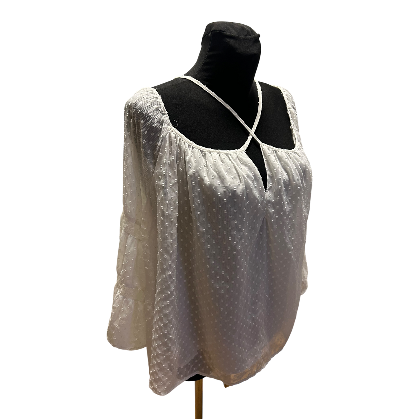 Zara Woman Damen Bluse Weiß Gr L Transparent 3/4 Arm Sommer Frühling