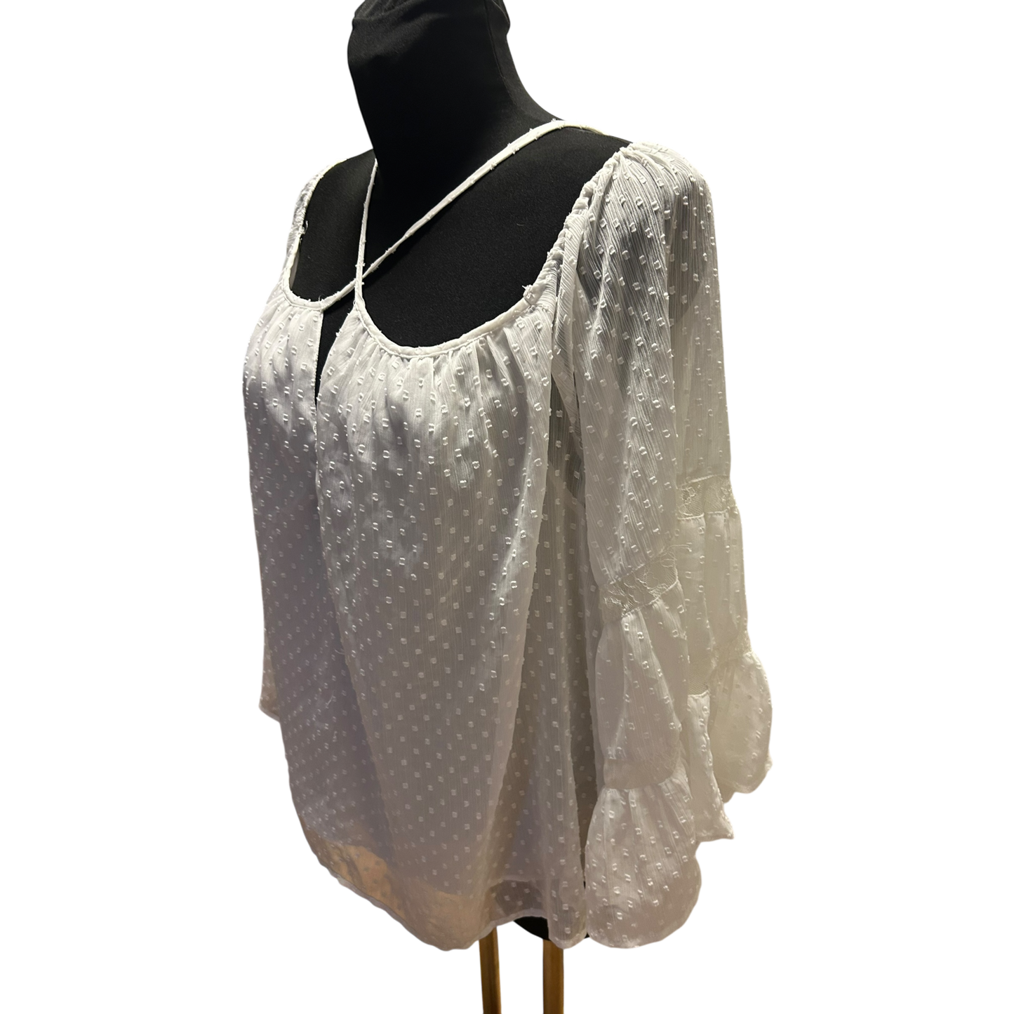 Zara Woman Damen Bluse Weiß Gr L Transparent 3/4 Arm Sommer Frühling