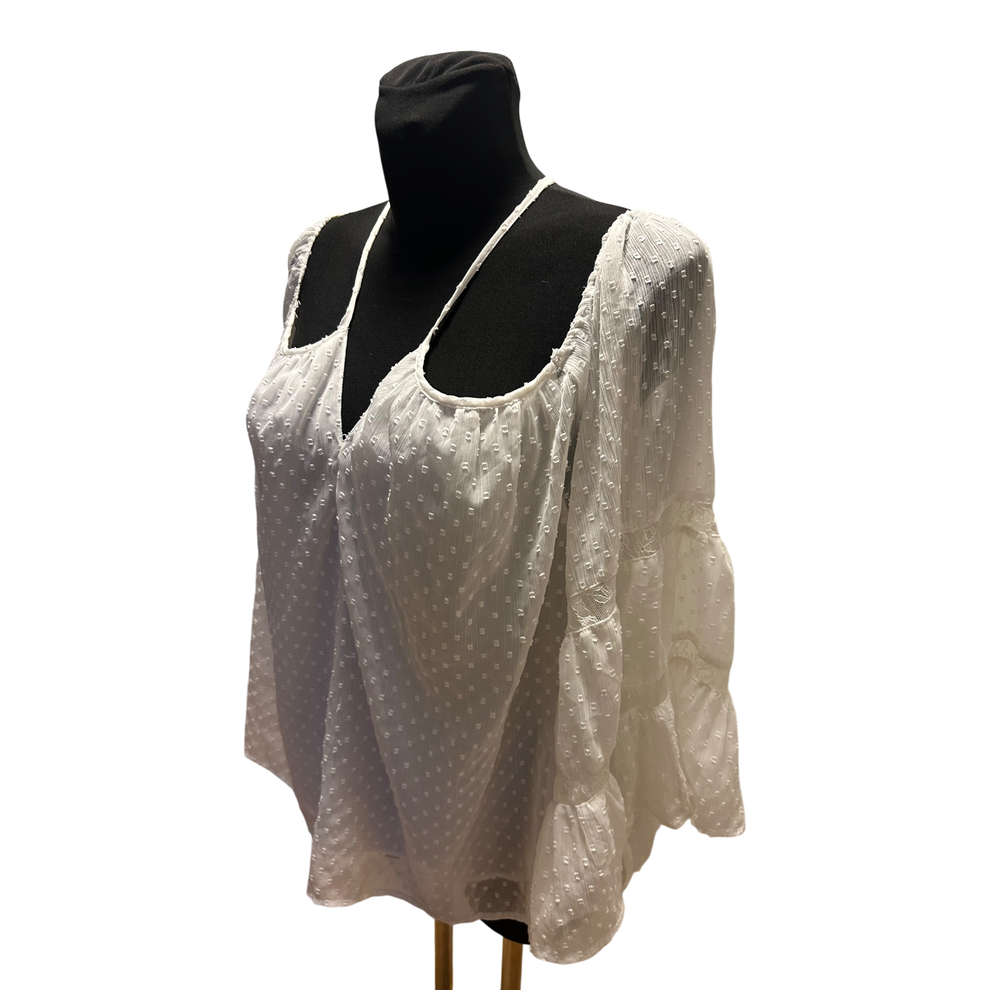 Zara Woman Damen Bluse Weiß Gr L Transparent 3/4 Arm Sommer Frühling