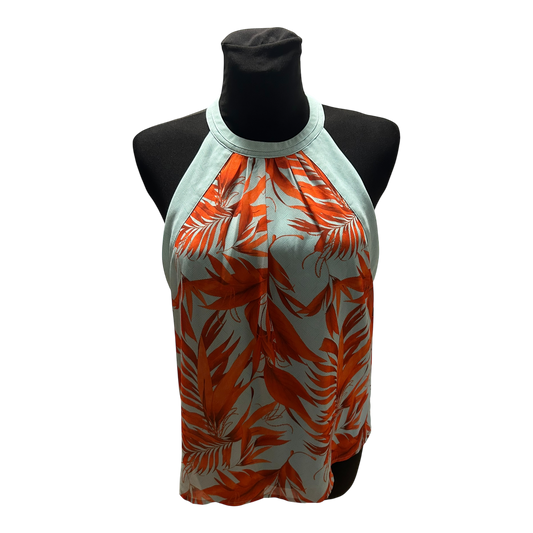 H&M Damen Bluse Mint Gr 40 Halterneck Muster Sommer Leicht Elegant Chic