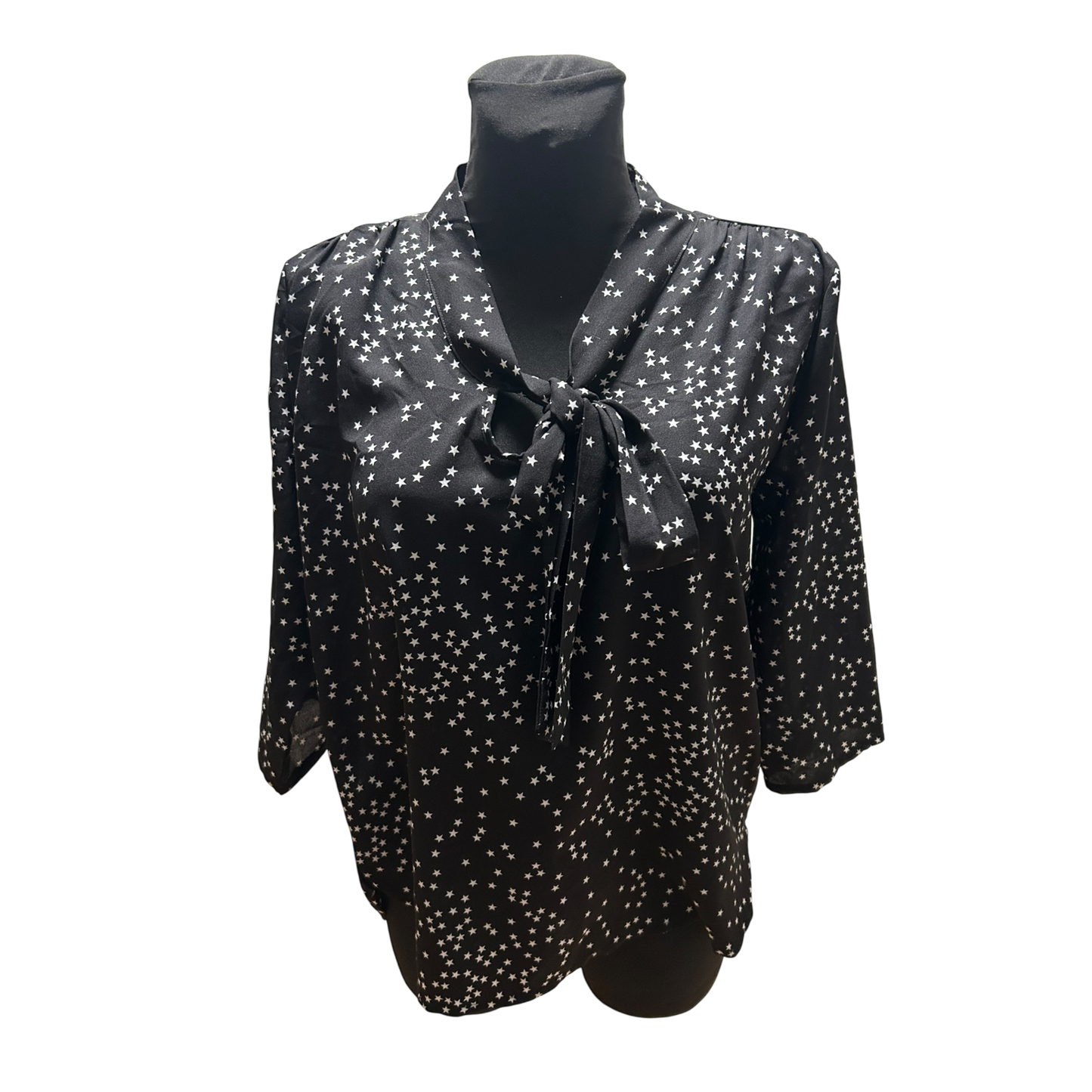 Eiki Italia Bluse Damen Gr M Schwarz Sterne Schleife Elegant Leicht