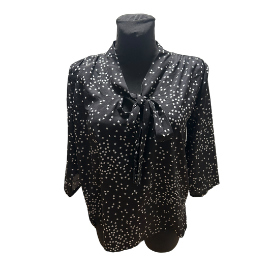 Eiki Italia Bluse Damen Gr M Schwarz Sterne Schleife Elegant Leicht