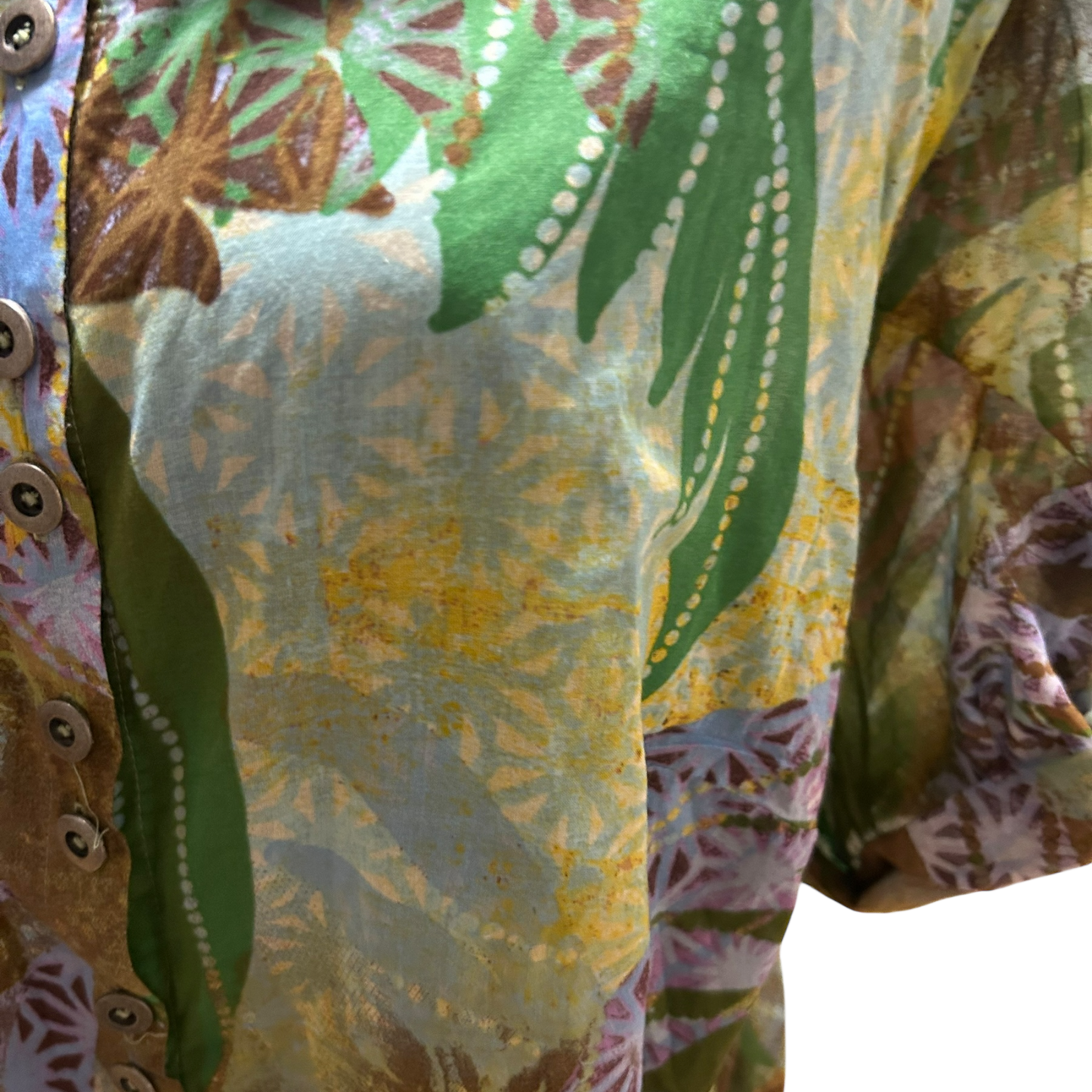 Ulla Popken Bluse Damen Gr 50 Grün Braun Baumwolle Krempelarm Lang