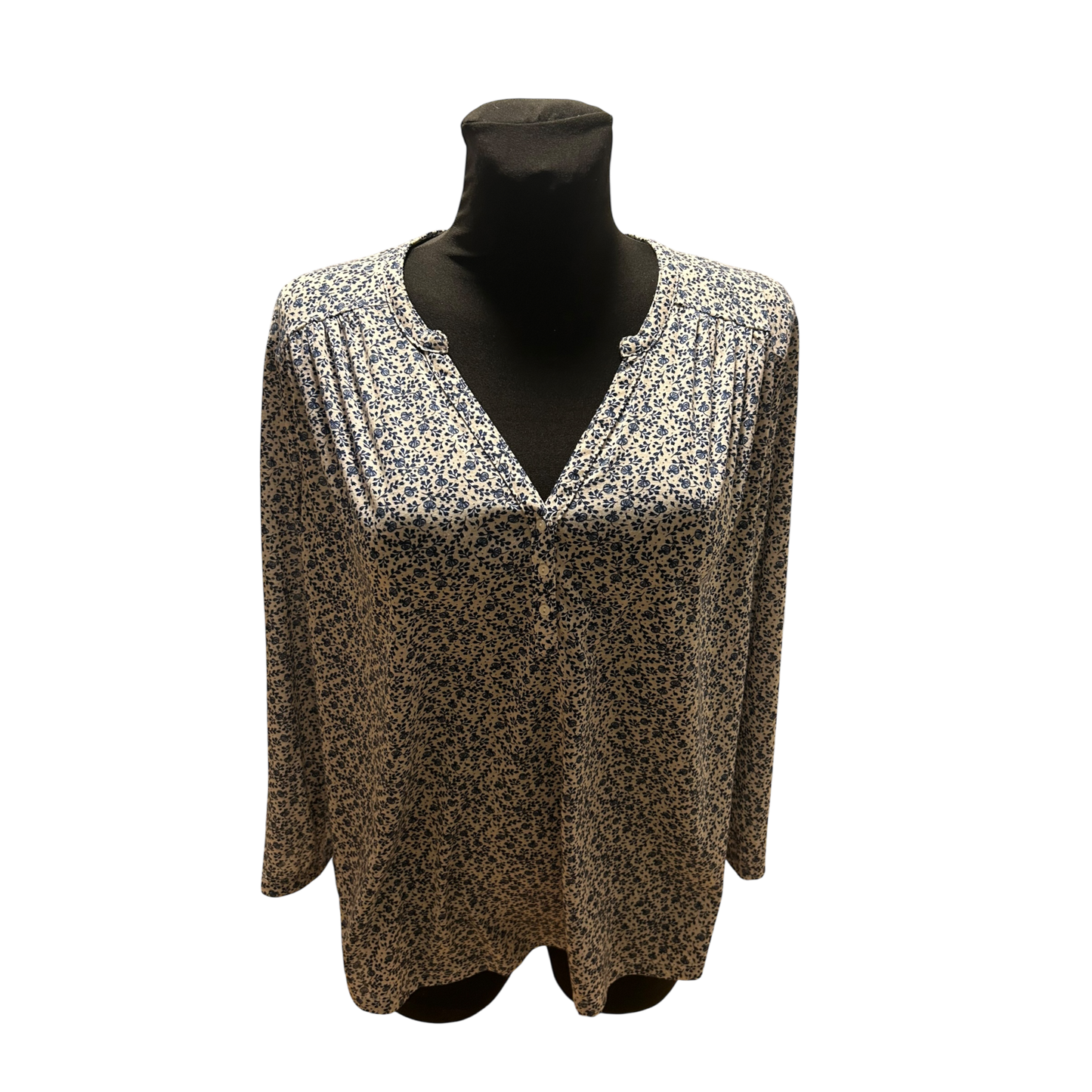 H&M Bluse Damen Gr L Blau Weiß V Ausschnitt 3/4 Arm Leicht Transparent