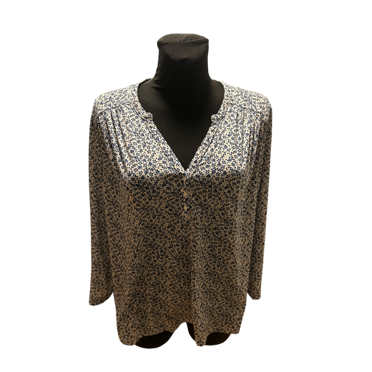 H&M Bluse Damen Gr L Blau Weiß V Ausschnitt 3/4 Arm Leicht Transparent