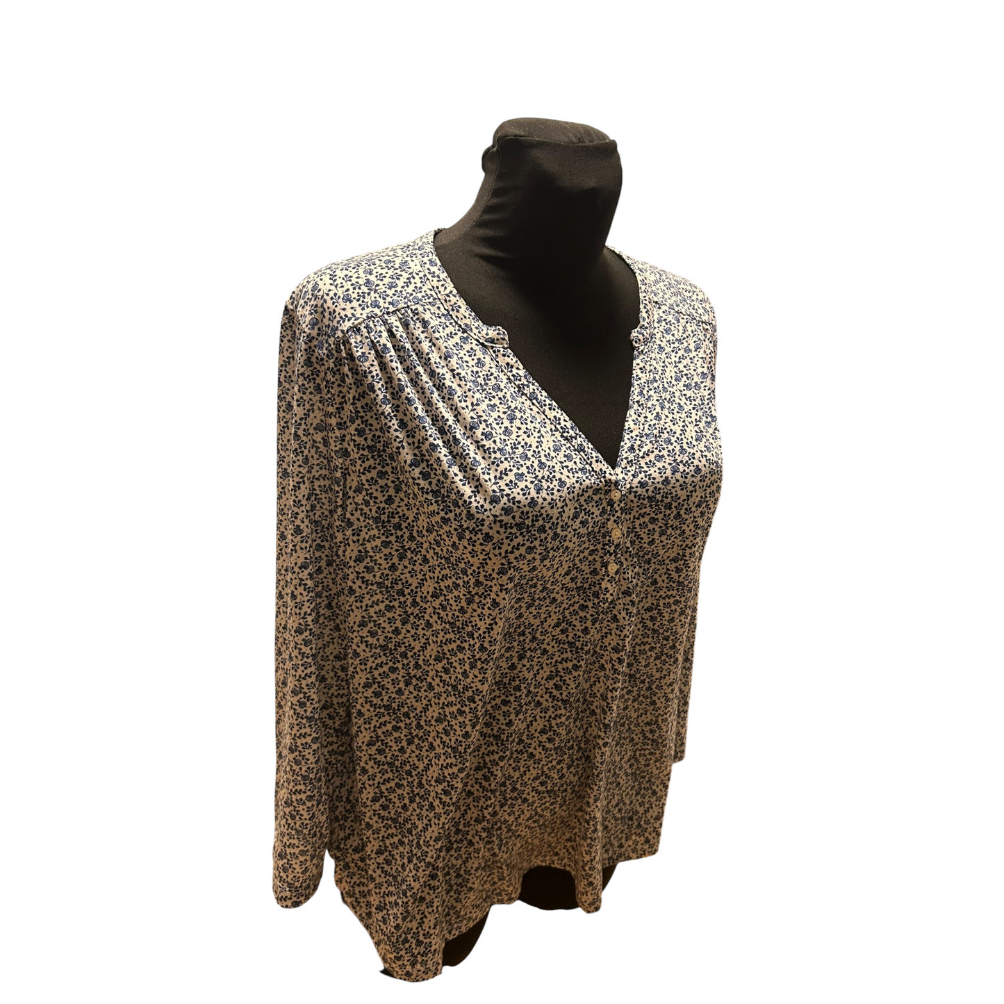 H&M Bluse Damen Gr L Blau Weiß V Ausschnitt 3/4 Arm Leicht Transparent