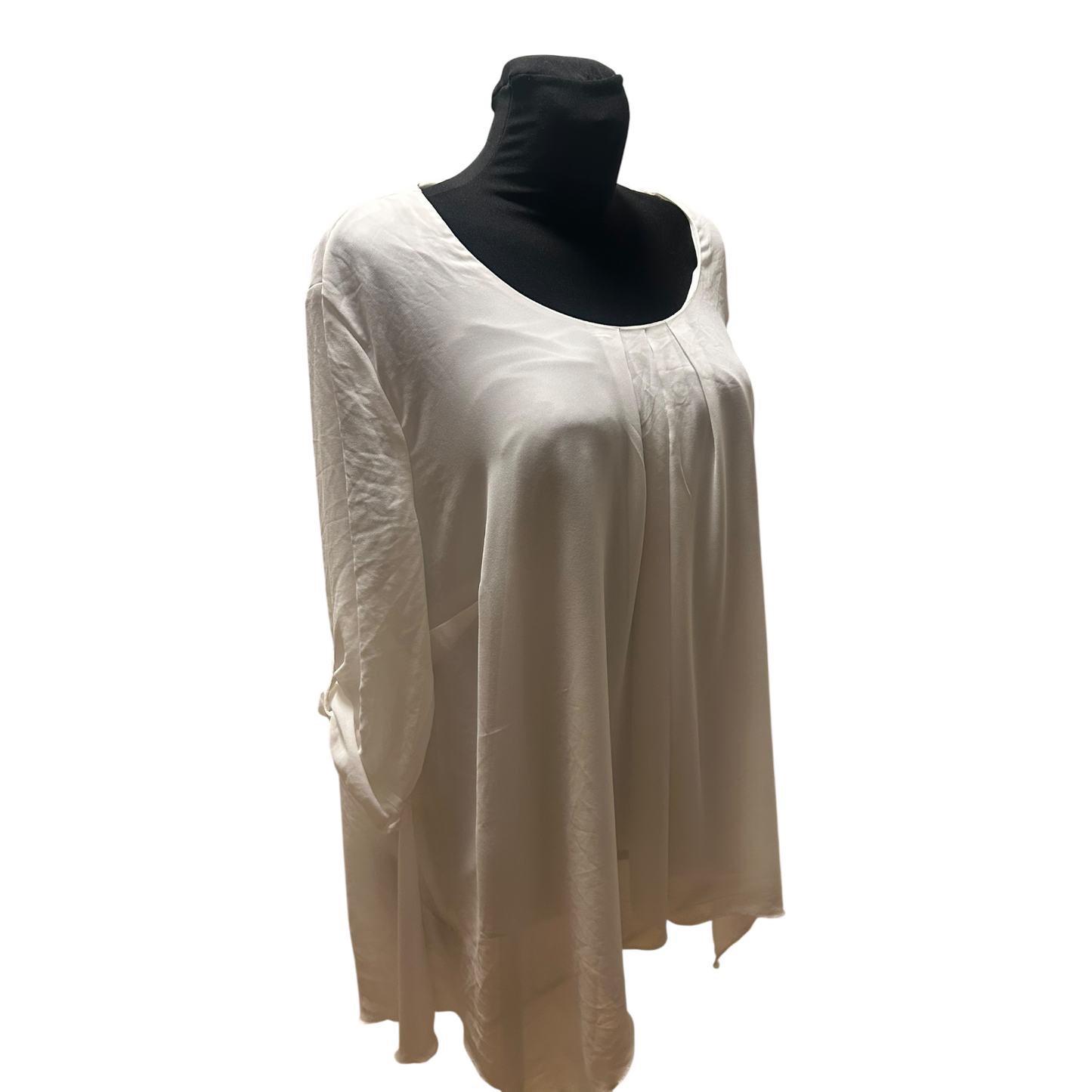 C&A Bluse Damen Gr 52 Weiß Dreiviertelarm Krempelärmel Gefüttert Weit