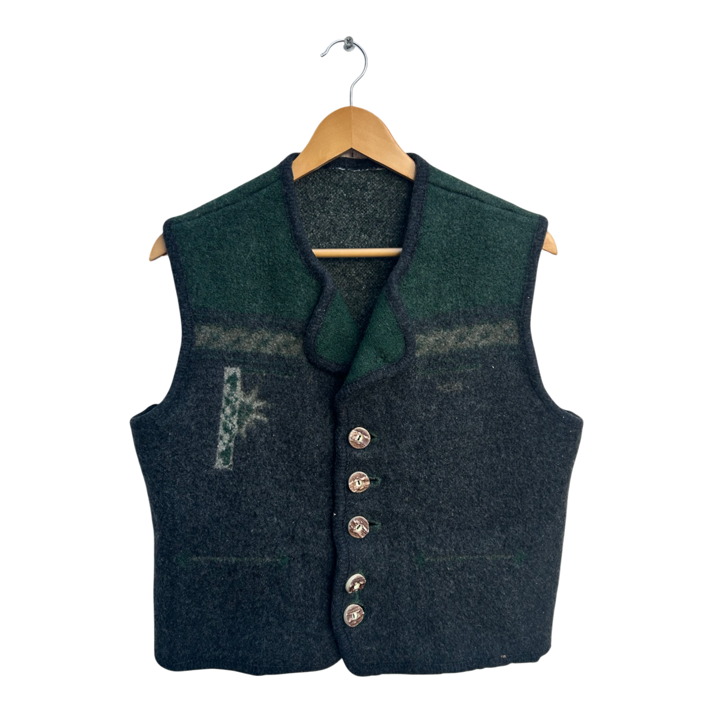 Trachtenweste Herren Gr 52 Dunkelgrün Grau Reine Schurwolle Kurz Traditionell