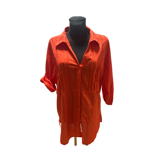 Esmara Longbluse Damen Gr XL Rot Streifen Baumwolle Krempelärmel