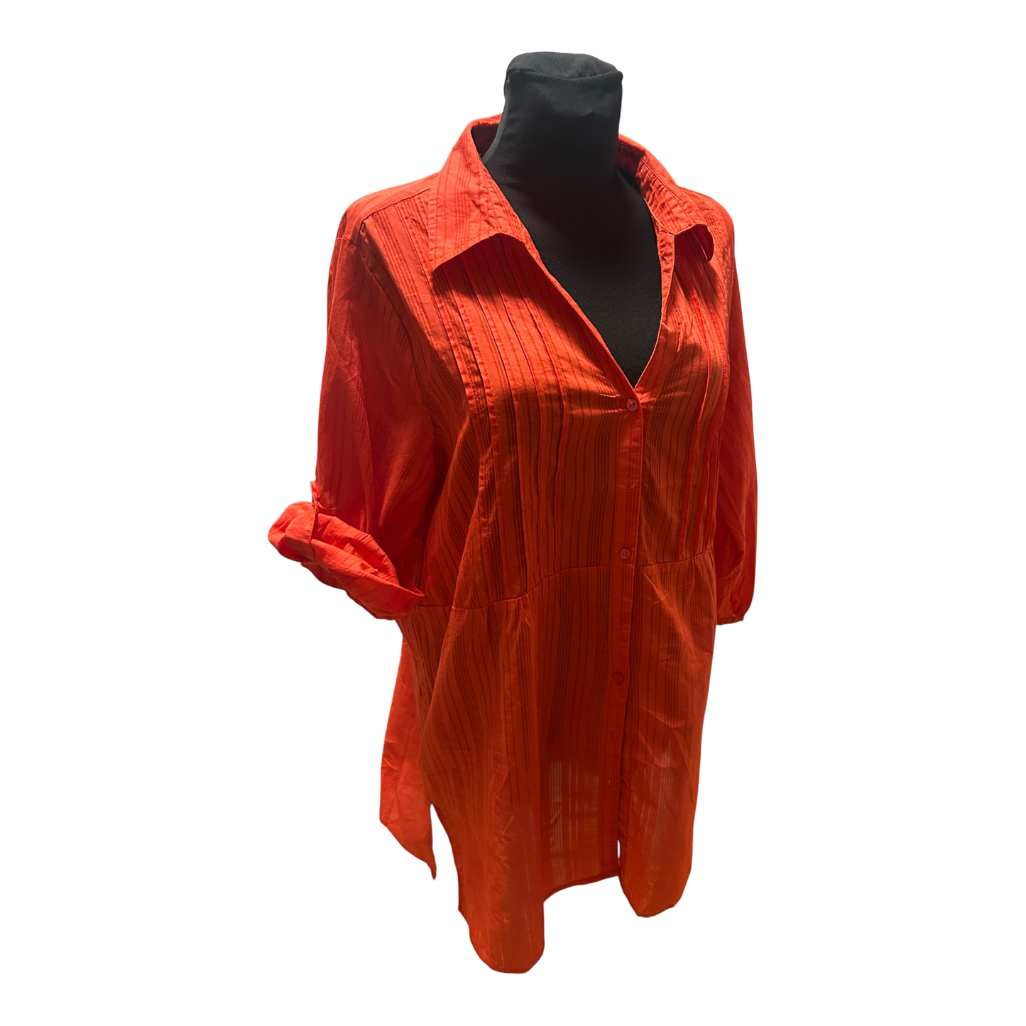 Esmara Longbluse Damen Gr XL Rot Streifen Baumwolle Krempelärmel