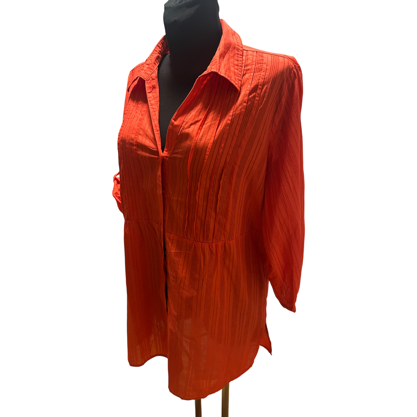 Esmara Longbluse Damen Gr XL Rot Streifen Baumwolle Krempelärmel