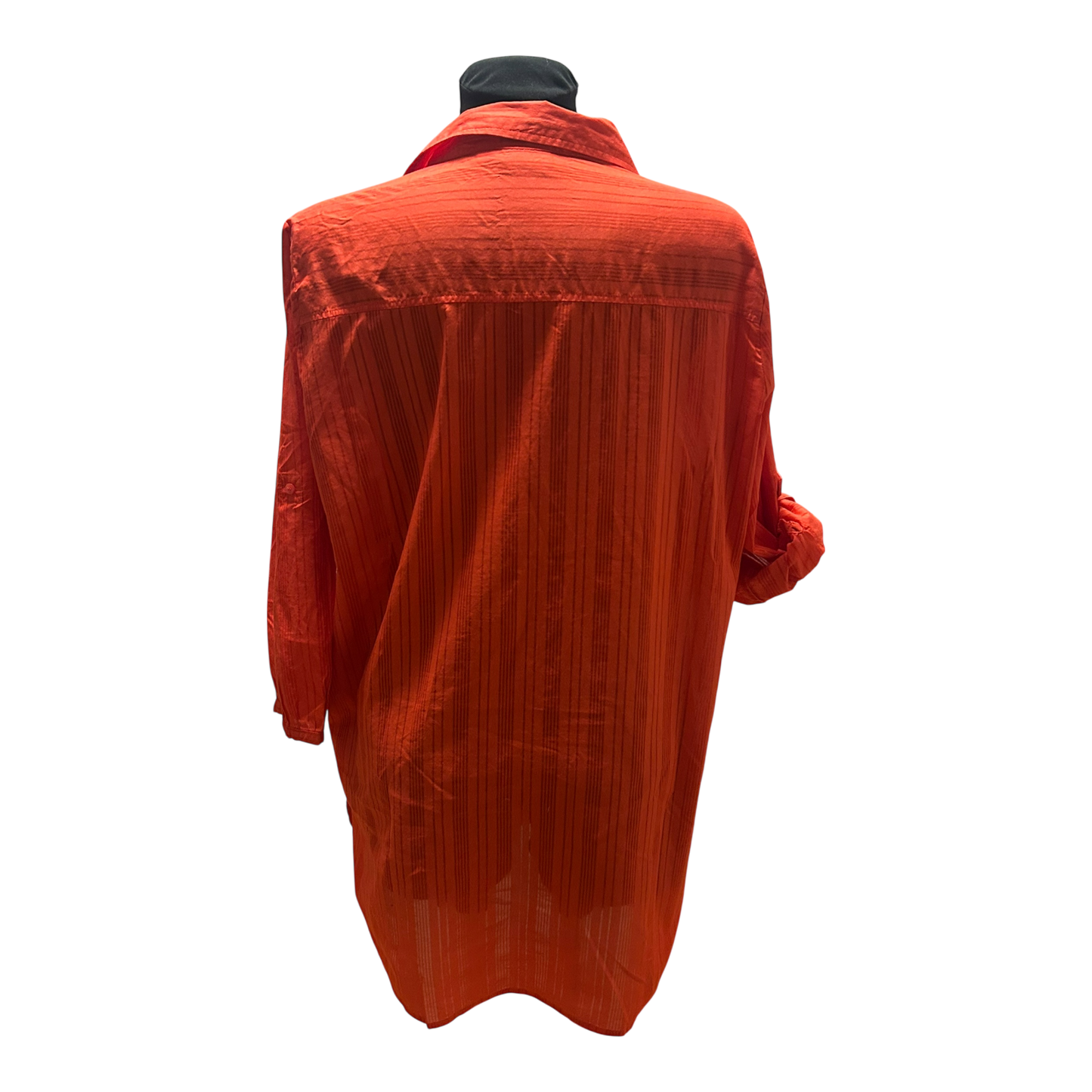 Esmara Longbluse Damen Gr XL Rot Streifen Baumwolle Krempelärmel