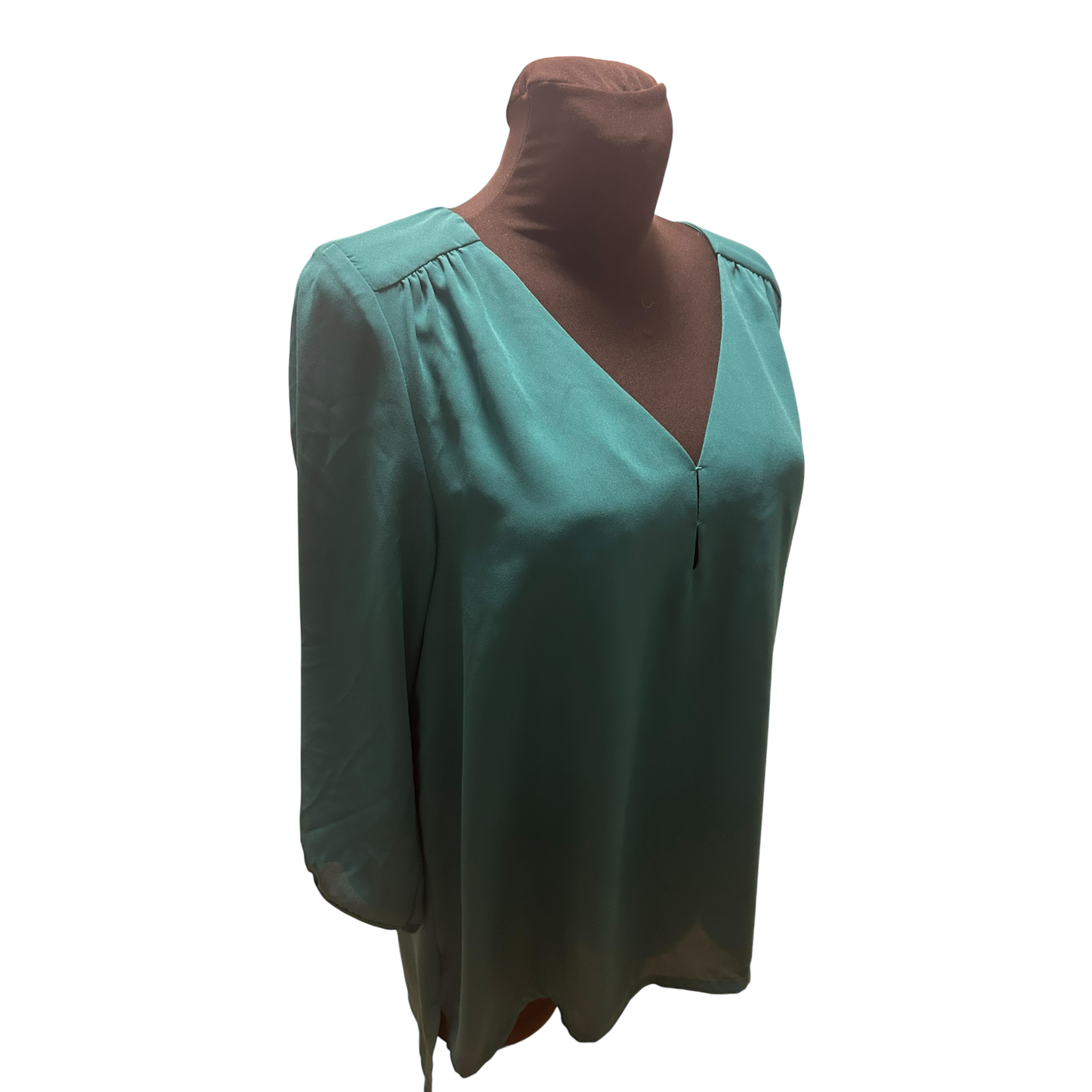 H&M Bluse Damen Gr 38 Grün V Ausschnitt Dreiviertelarm Elegant