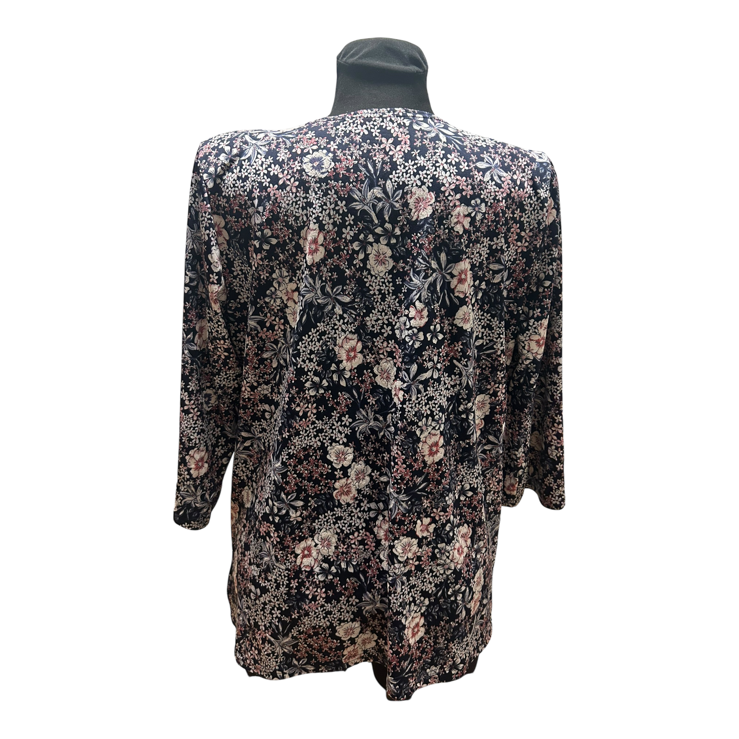 Terreti Bluse Damen Gr L Schwarz Blumen 3/4 Arm Strassbrosche Elegant