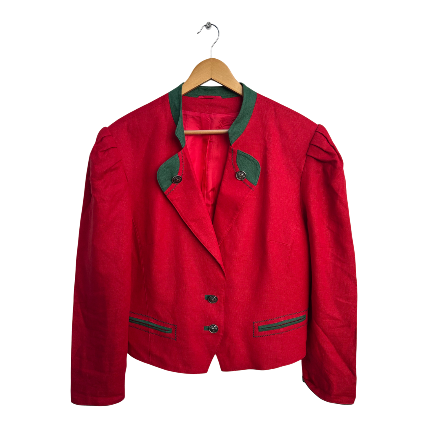 Sixth Sense Blazer Damen Trachtenjacke Gr 46 Rot Grün Leinen Viskose Vintage Chic