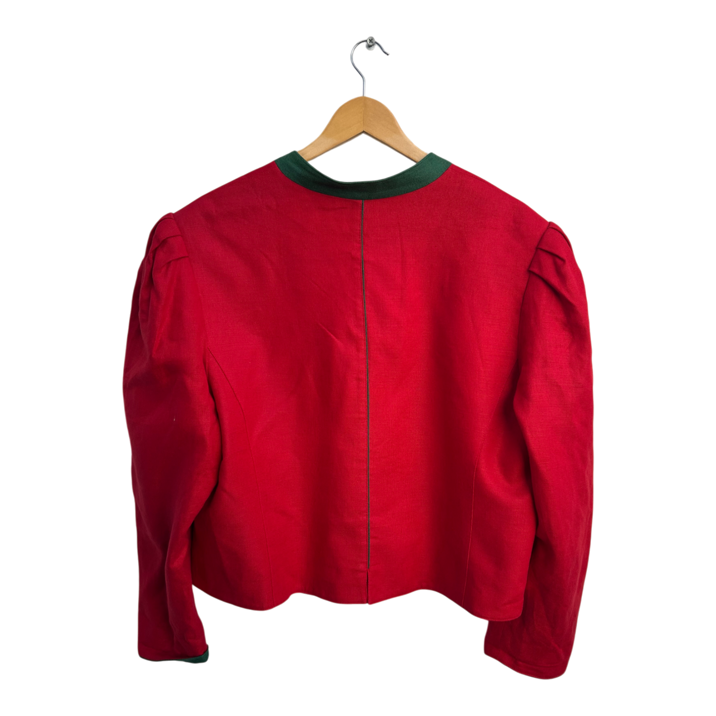 Sixth Sense Blazer Damen Trachtenjacke Gr 46 Rot Grün Leinen Viskose Vintage Chic