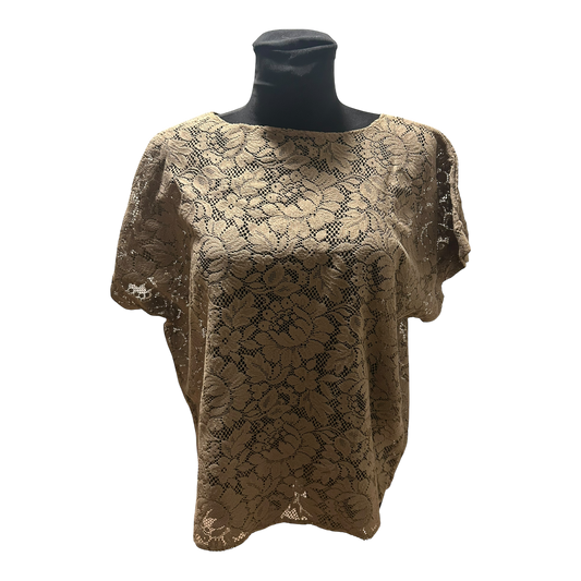 Spitzenbluse Damen Gr XXL Beige Blumenmuster Kurzarm Elegant Weit Sommer