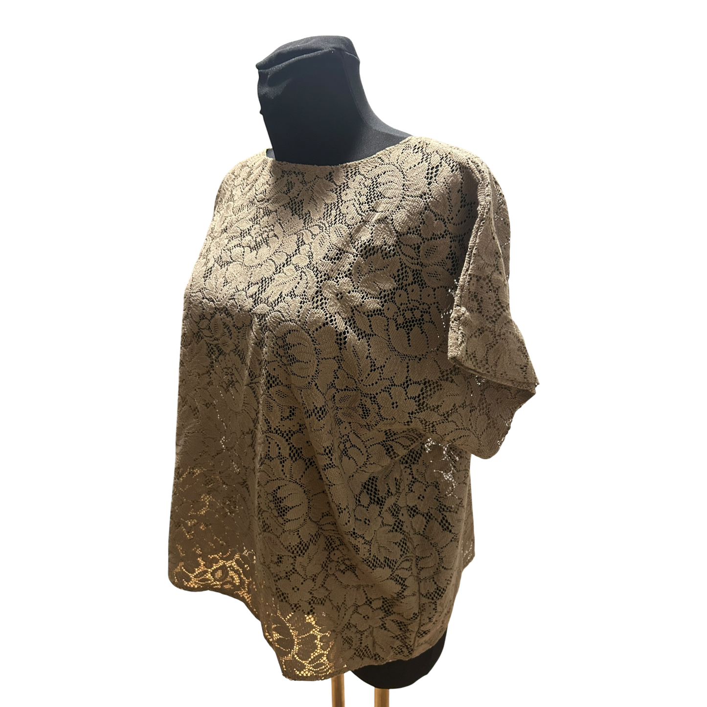 Spitzenbluse Damen Gr XXL Beige Blumenmuster Kurzarm Elegant Weit Sommer