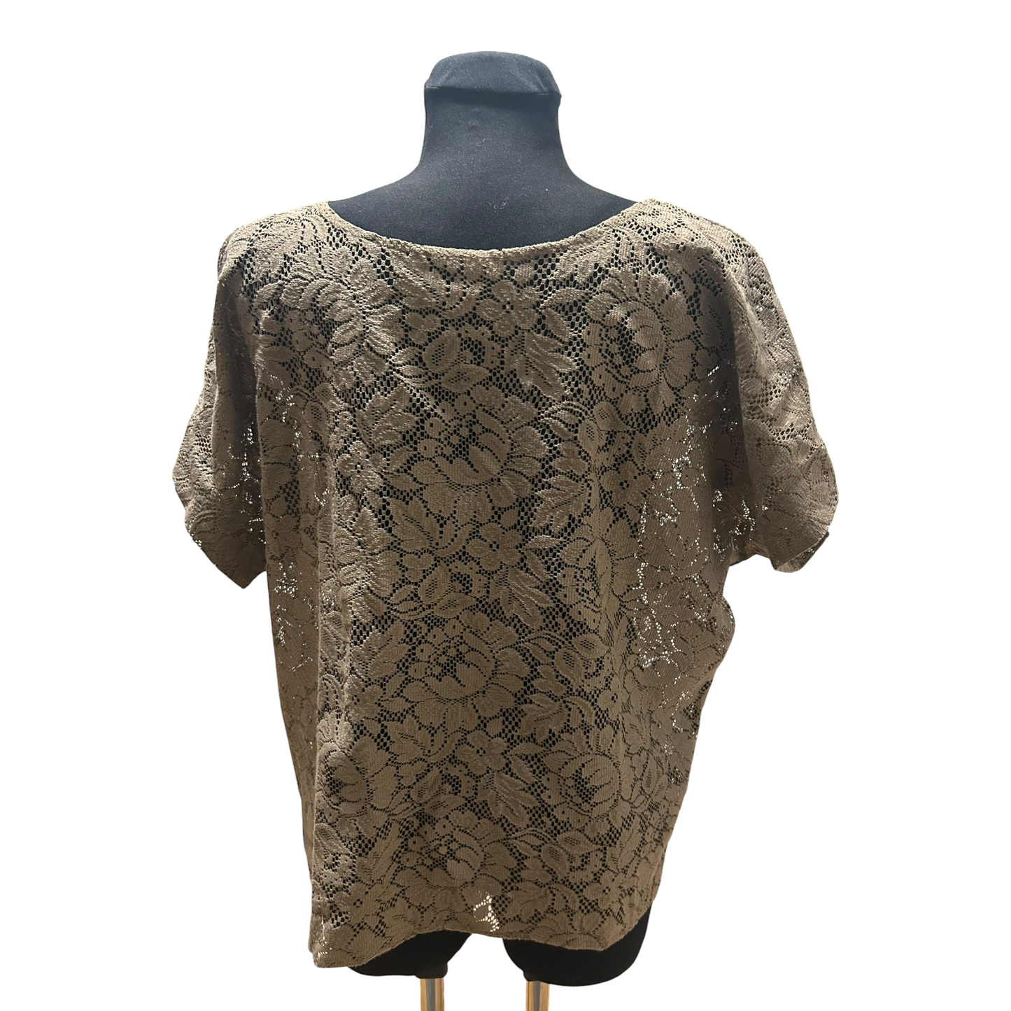 Spitzenbluse Damen Gr XXL Beige Blumenmuster Kurzarm Elegant Weit Sommer