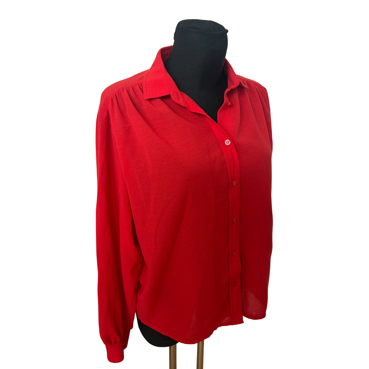 TRU Bluse Damen Gr 42 Rot Vintage Weit Puffärmel Leicht Transparent Elegant