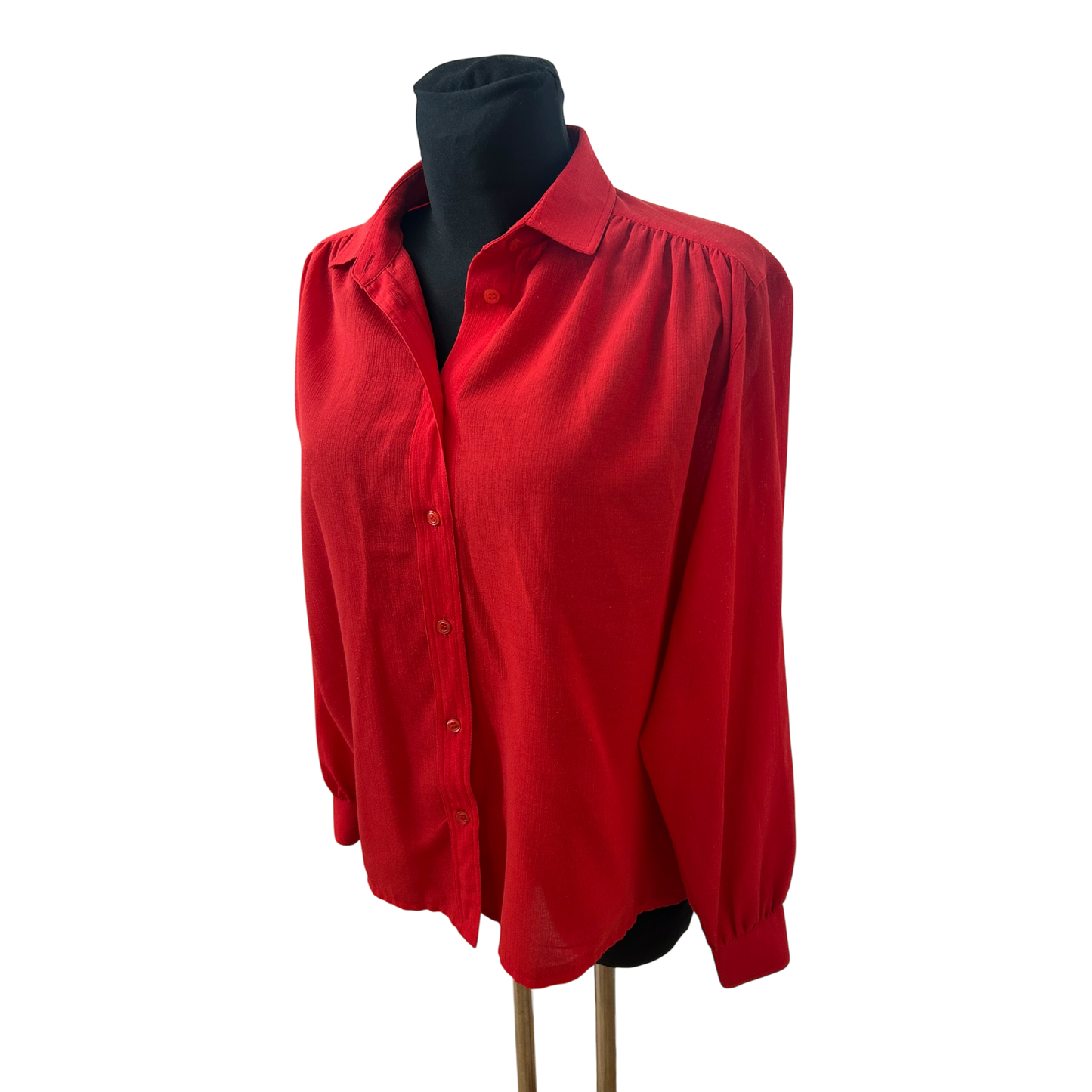 TRU Bluse Damen Gr 42 Rot Vintage Weit Puffärmel Leicht Transparent Elegant