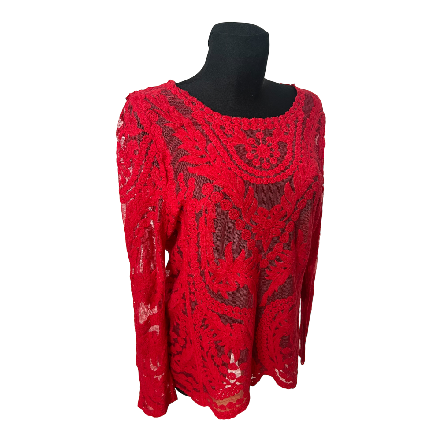 KNC Spitzenbluse Damen Gr 46 Rot Transparent Elegant Made in Germany